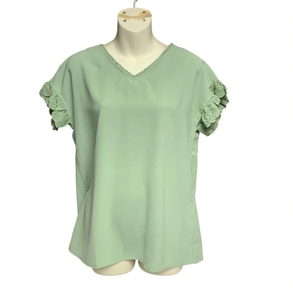 Mint Green Blouse with Lace Sleeves - Picture 1 of 4